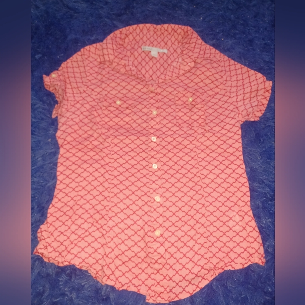 Old Navy Coral Button-Down Short Sleeve Shirt